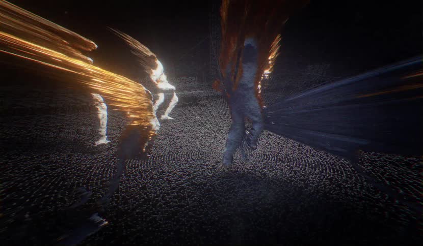 An abstract image of people walking is displayed