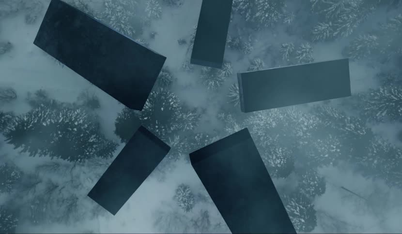 Objects are floating above the forest area