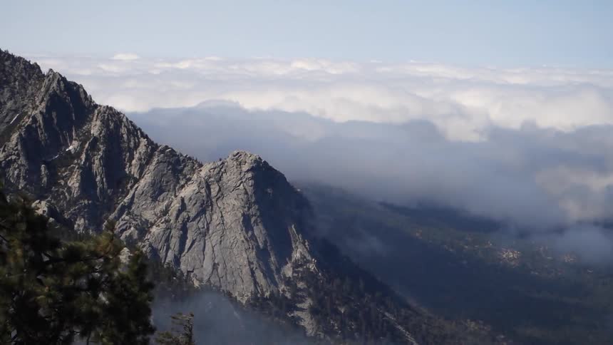 Clouds near the top of a mountain
