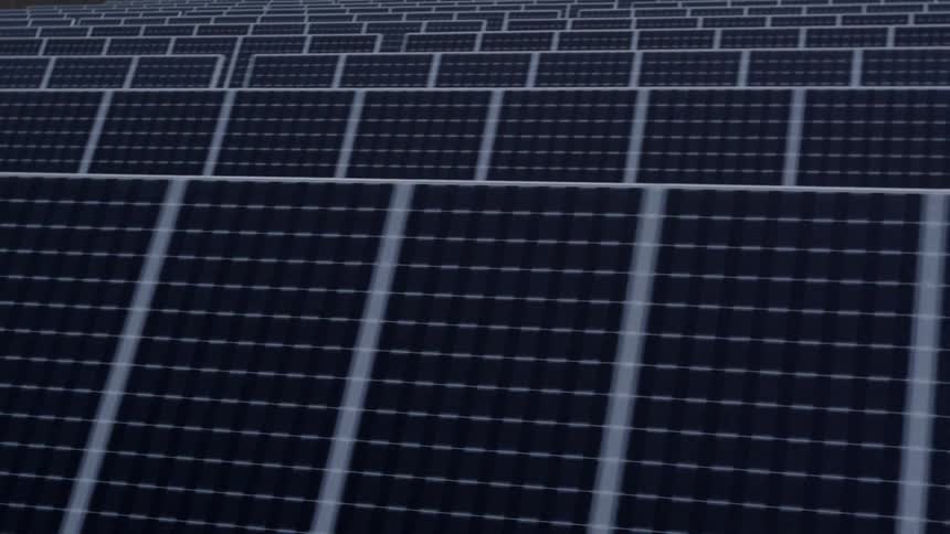 Low parallel traverse across rows of continuous solar panels
