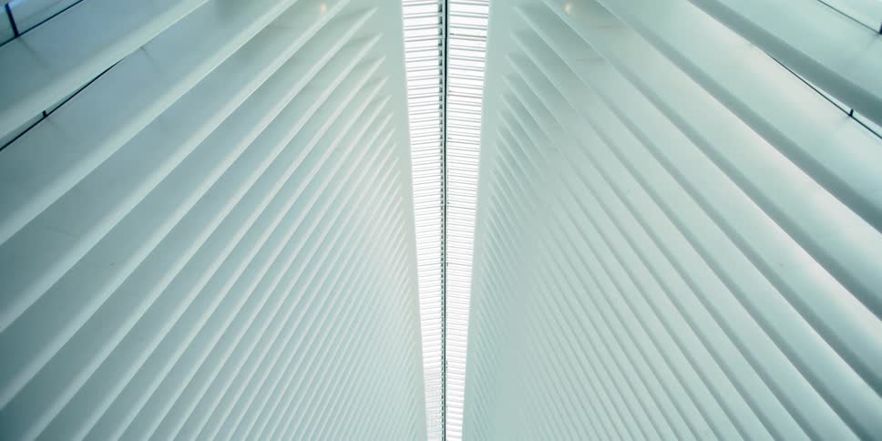 The inside of a building with sun shining through