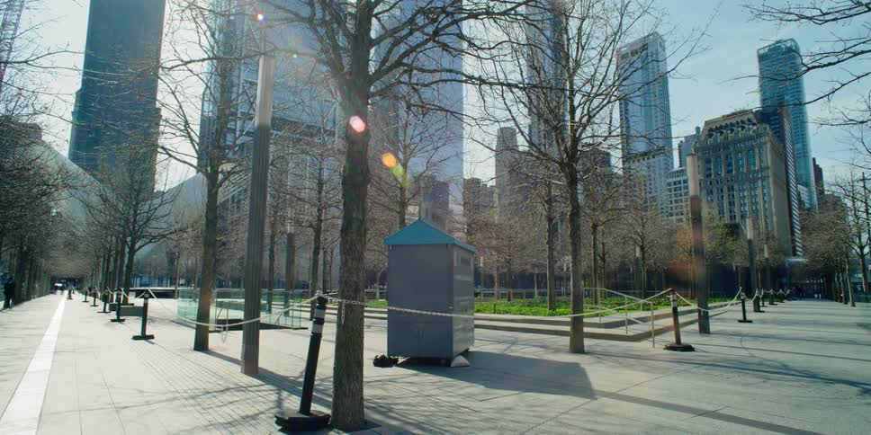 A downtown skyline is displayed