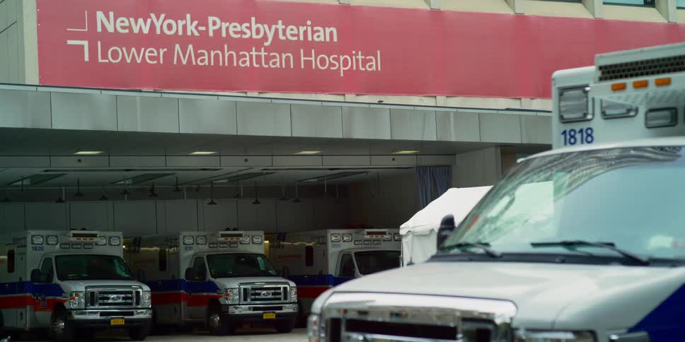 Ambulances parked in newyorkpresbyterian lower manhattan hospital