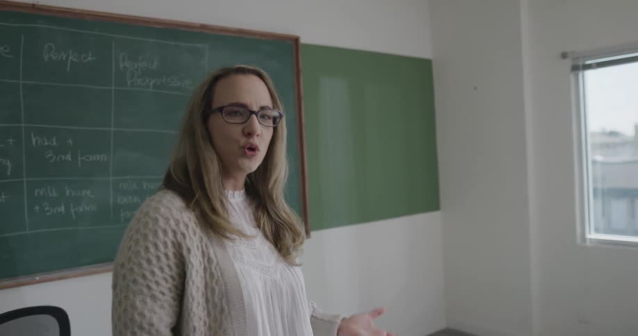 Female teacher standing in front of class during a lecture