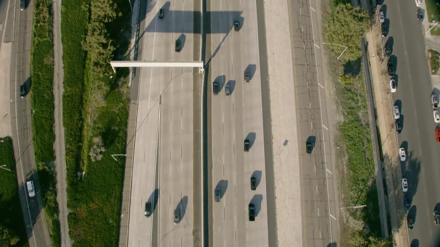Freeway aerial in slow motion