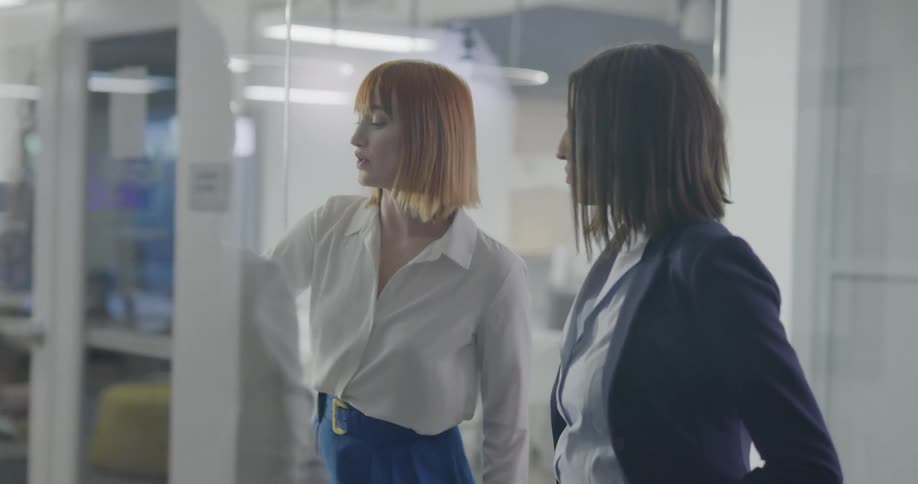 Women talk together in the office