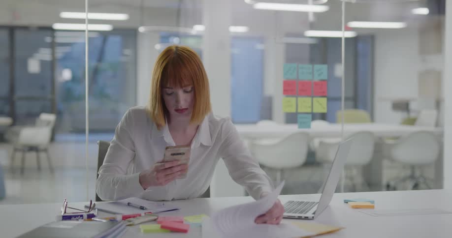 A woman uses the phone