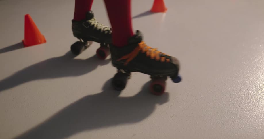 A woman warms up on her roller blades