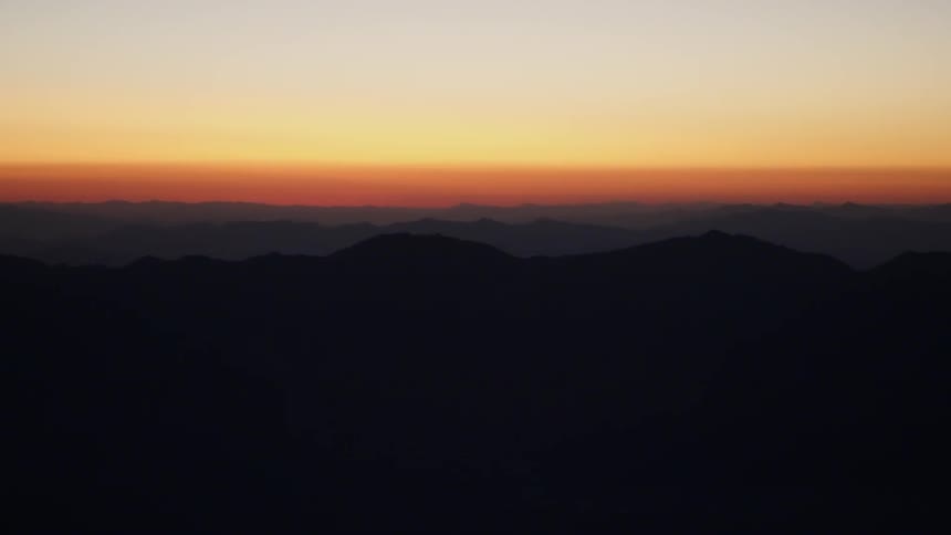 Aerial view of mountains at sunrise
