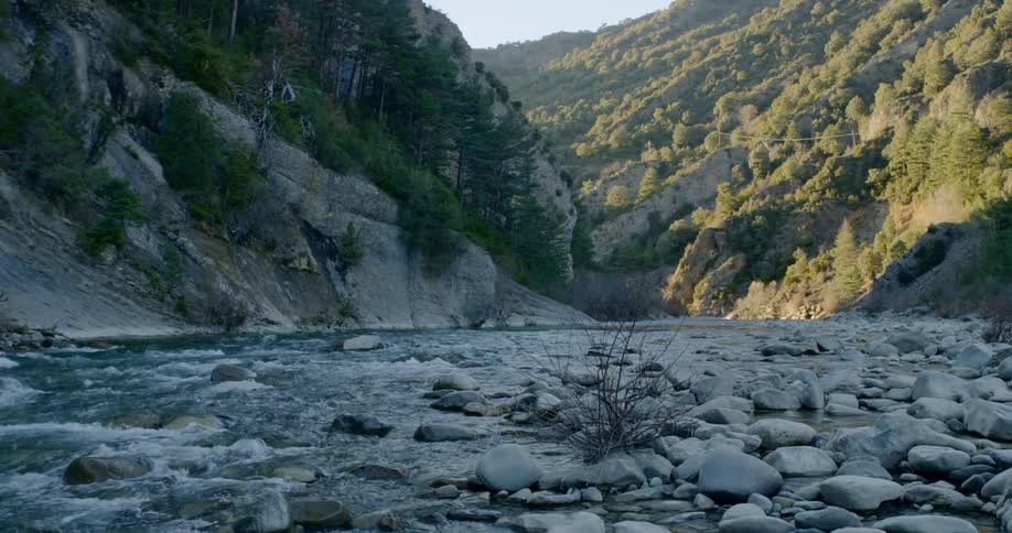 A river runs through a canyon