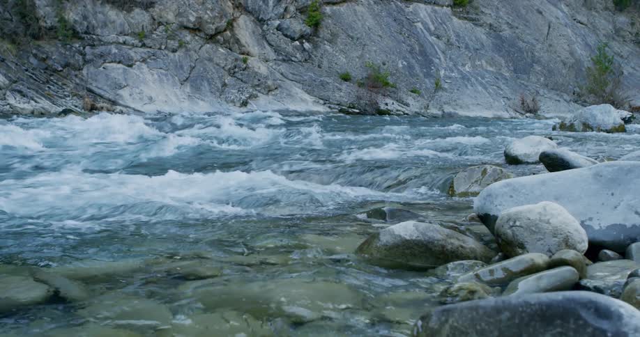 A rocky river with water flowing