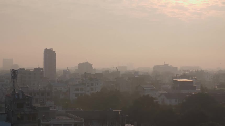 Aerial view of the city in the late afternoon