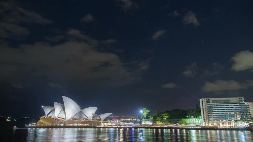 Sydney opera house illuminated at night
