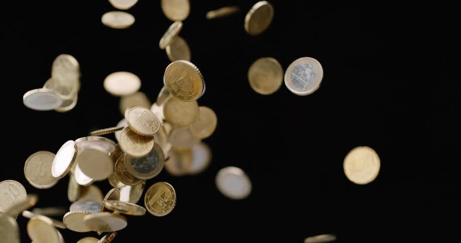Coins falling is displayed