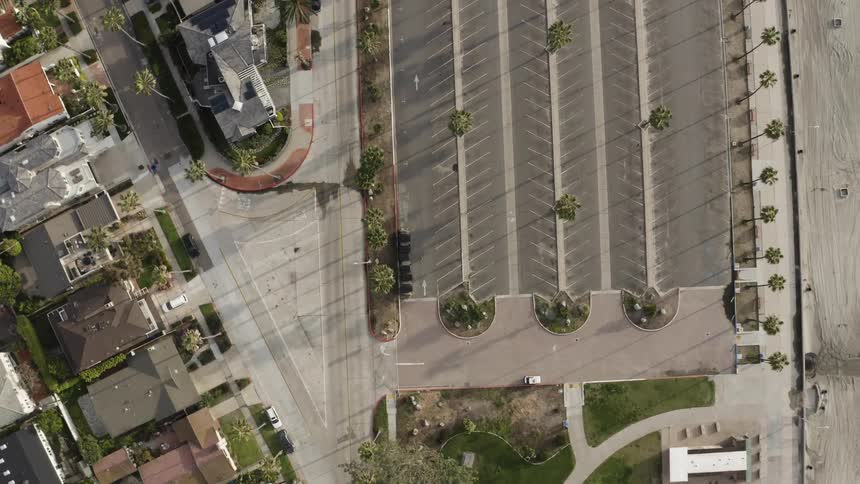 Aerial view of an empty parking lot during corona virus lockdown