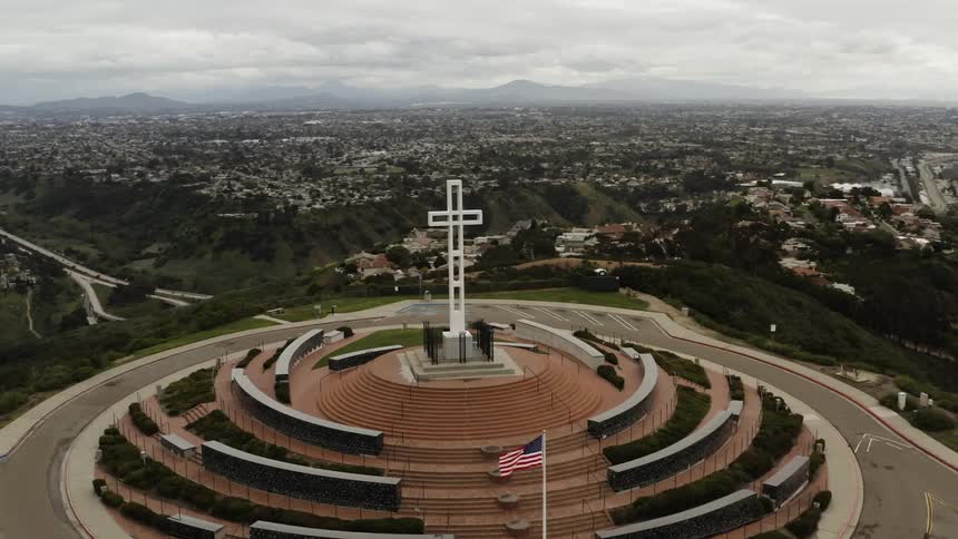 At the top of the steps is a huge cross