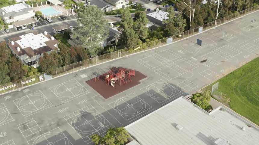 An aerial view of an empty playground