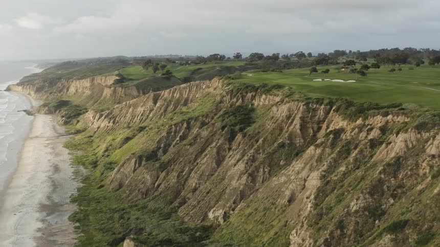A grassland atop a cliff next to the ocean