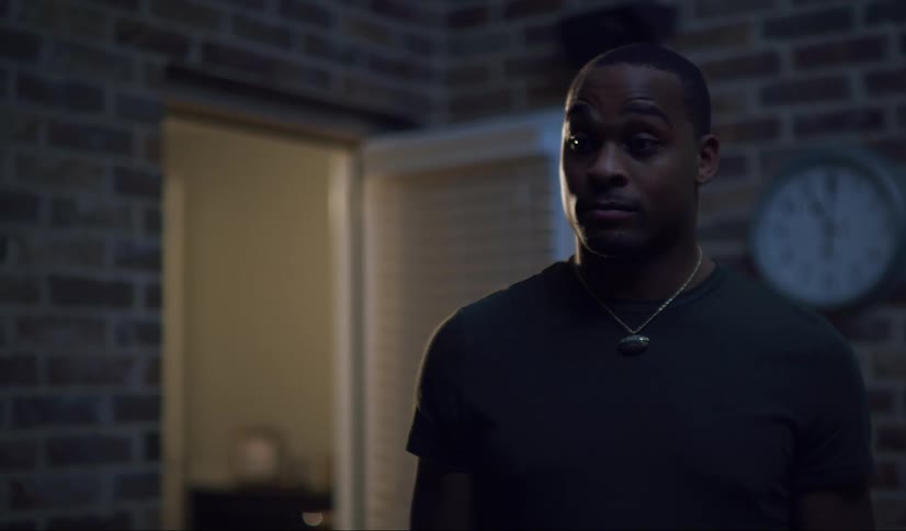 A black woman leads a man whose eyes are closed to a pleasant surprise at night