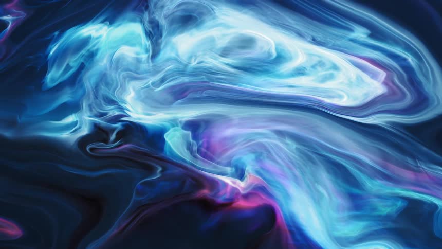Blues swirl and blend with touches of pink on a darker background