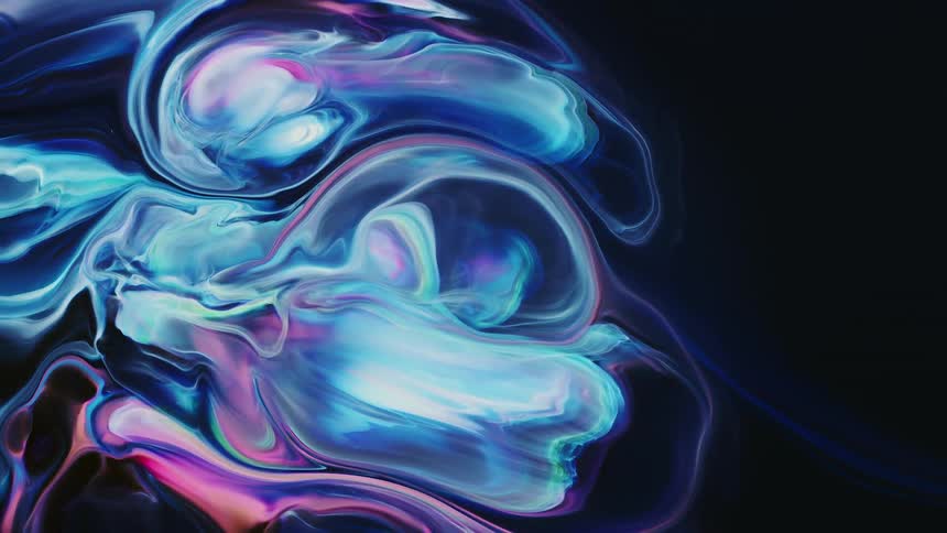 White blue pink purple and black colors moving like liquid in a macro scene