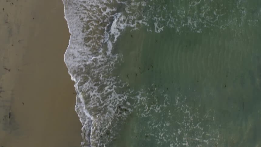Aerial view of waves washing onto a beach