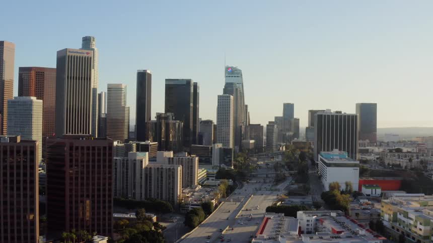Highway running through downtown Los Angeles