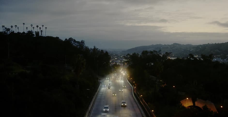 Crowded Los Angeles Highway at Dawn