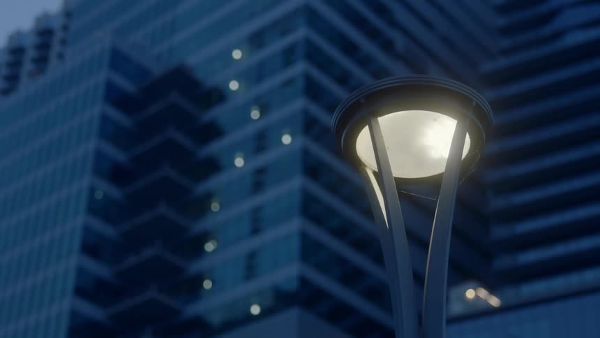 A light outside of a skyscraper