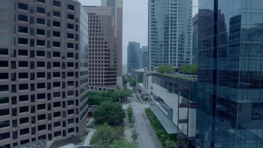 Aerial view of empty streets during lockdown caused by coronavirus pandemic in the city