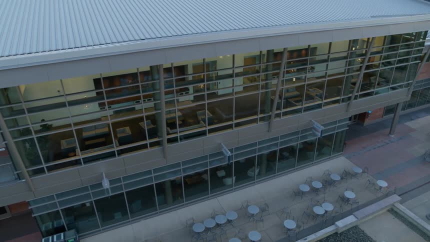 An aerial view of an office park building