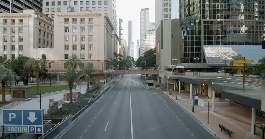 An empty city streets lead to downtown