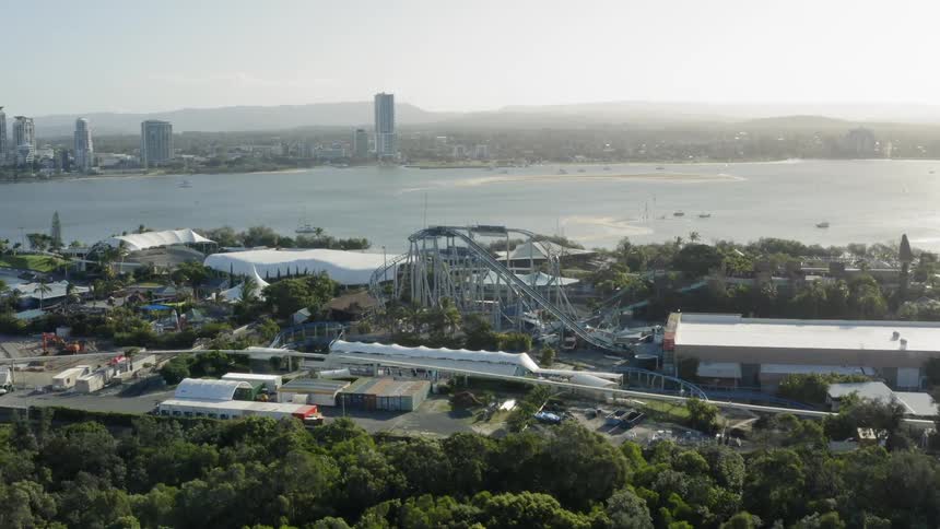 Amusement sites across river from downtown