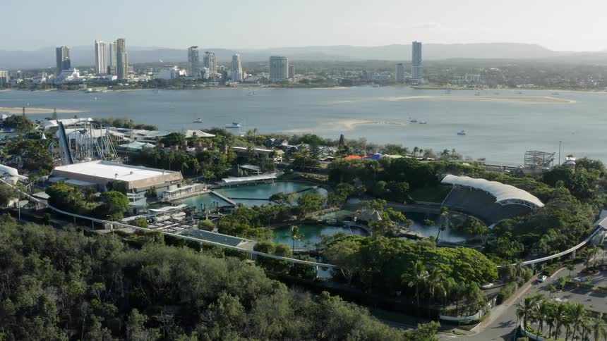 The resort by the river is full of pools