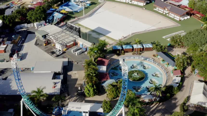 Aerial view of amusement park installation