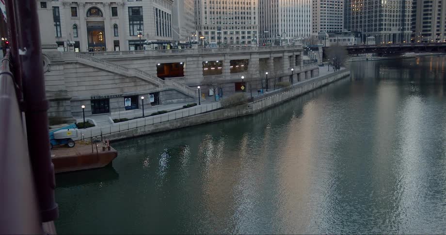 The lake in front of city buildings