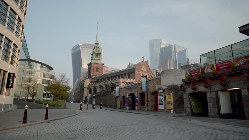 The city is empty on a bright sunny day