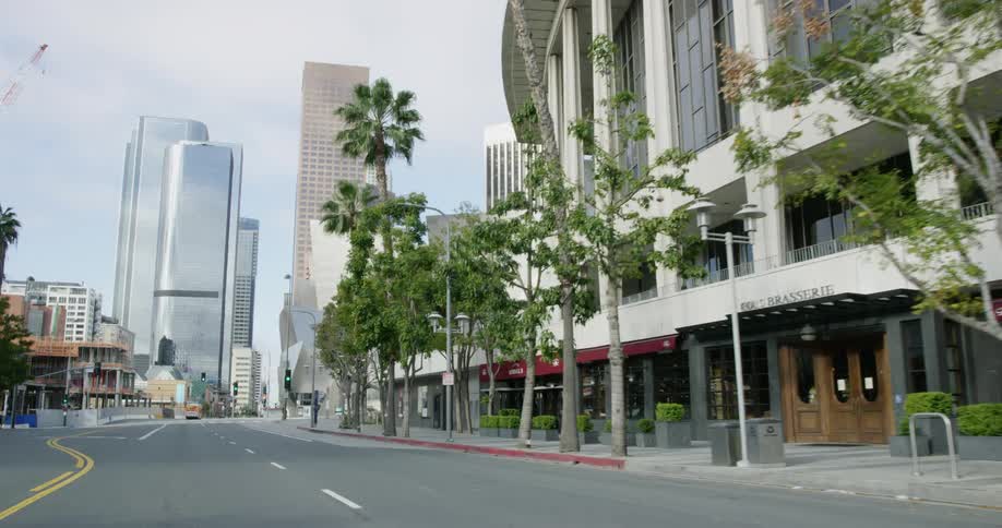 The skyscrapers sit in the distance