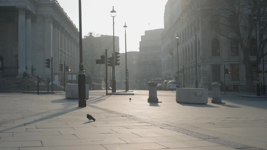 Empty city square during lockdown due to coronavirus in the city