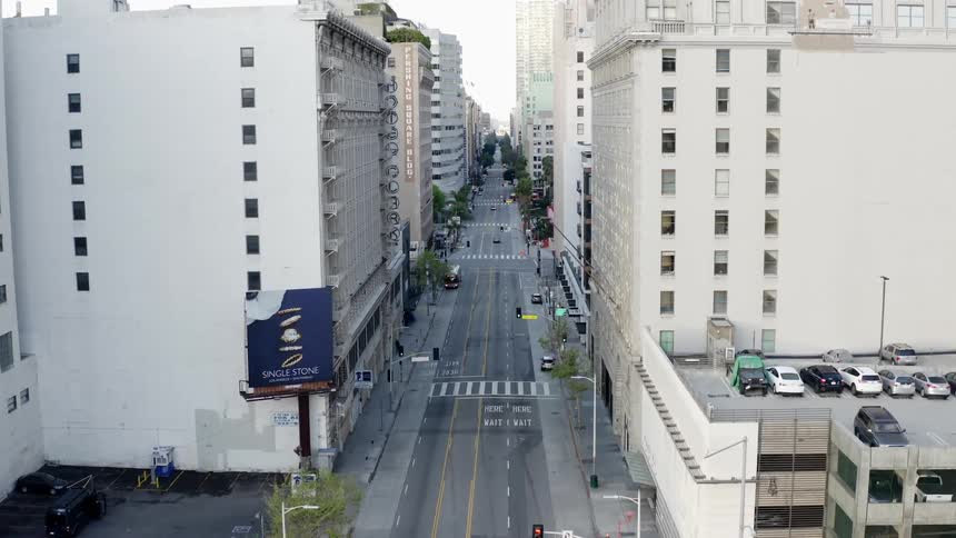 Aerial view of an empty street during lockdown due to coronavirus in the city