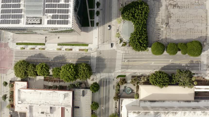 Aerial view of a city intersection during lockdown due to coronavirus