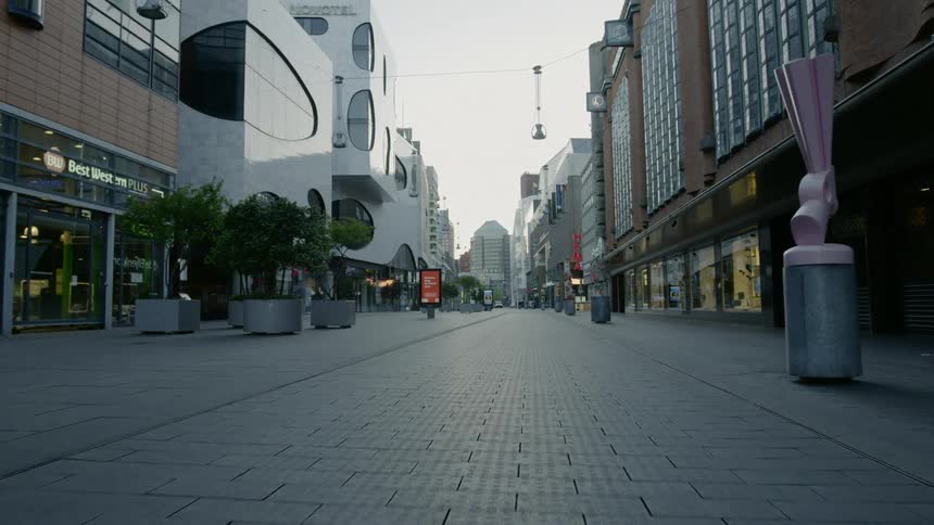 Streets are empty in a downtown city