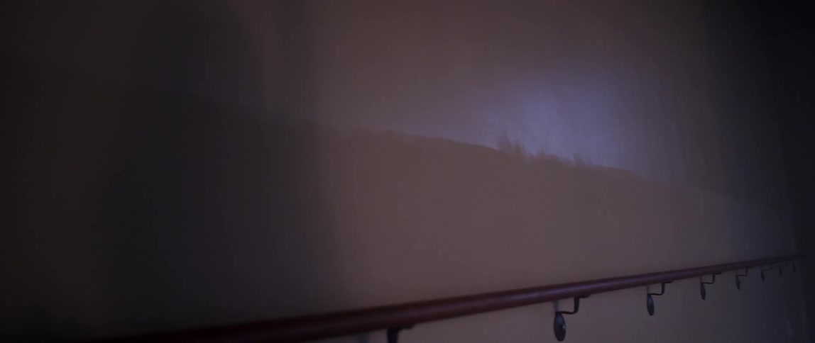 A dancer's shadow is cast on the wall