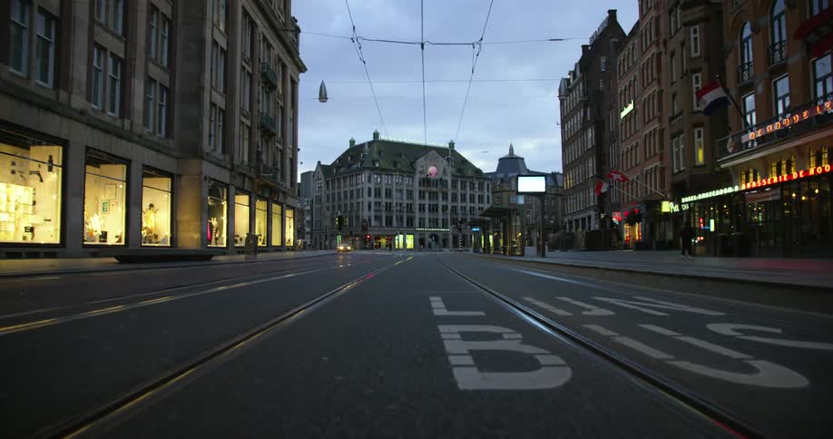 An empty broad street and tram station during the lockdown due to the corona virus