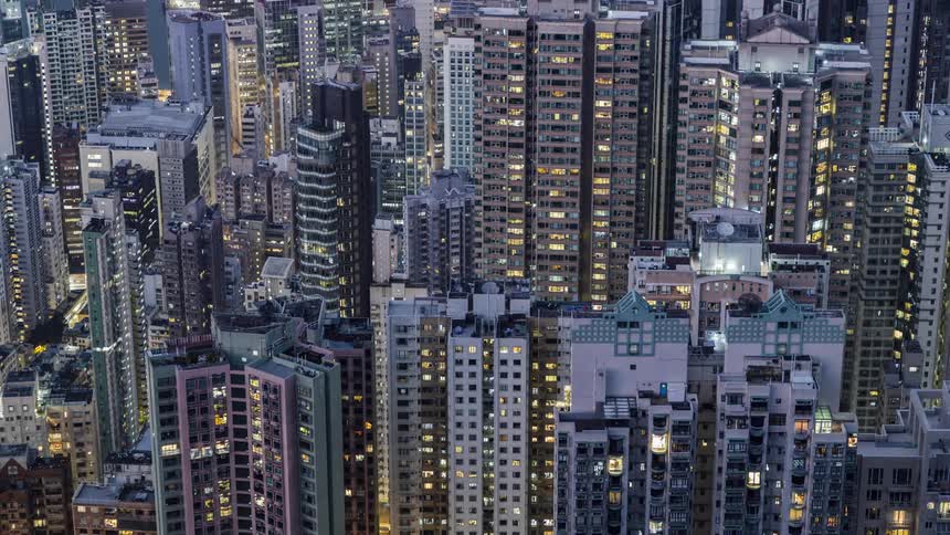 A city with buildings and skyscrapers