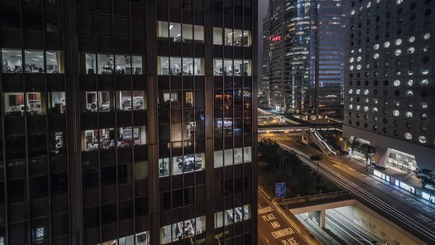 A time lapse display of a downtown city is shown