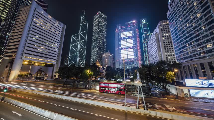 Time lapse of traffic and city lights at night