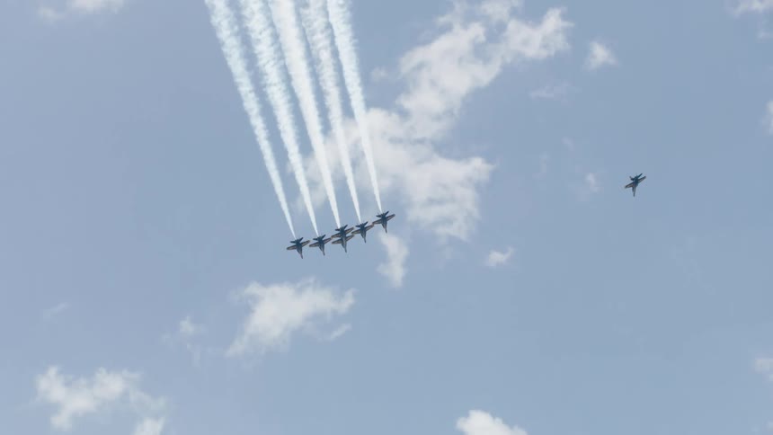 Jets flying in formation in the sky