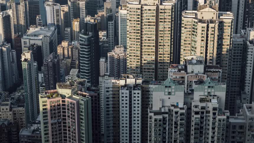 A city with buildings and skyscrapers