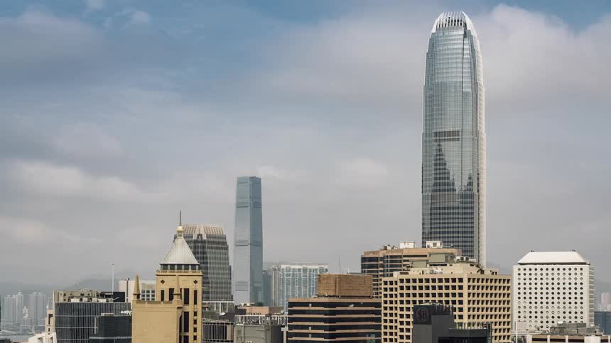 Time lapse of skyscrapers in a downtown area